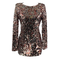 BADGLEY MISCHKA Size M Silver Burgundy Sequined Long Sleeve Mini Dress