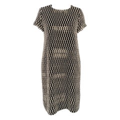 BLACK FLEECE Size M Black White Wool Blend Textured Shift Dress