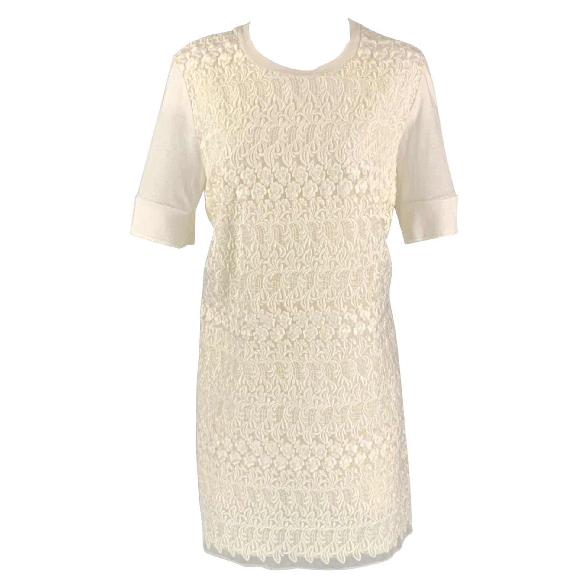 GIAMBATTISTA VALLI Größe M Weißes Kurzarm-T-Shirtkleid aus Baumwollspitze mit kurzen Ärmeln