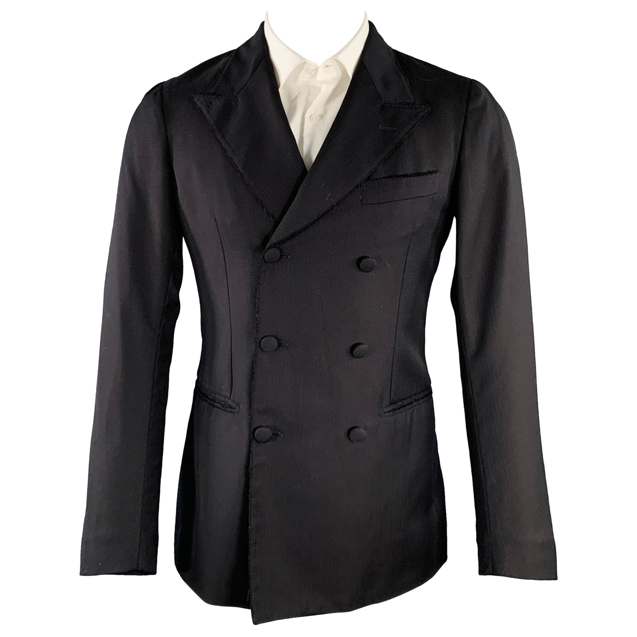 DOLCE & GABBANA Sportmantel aus schwarzer Wolle mit Spitzenrevers, Größe 38