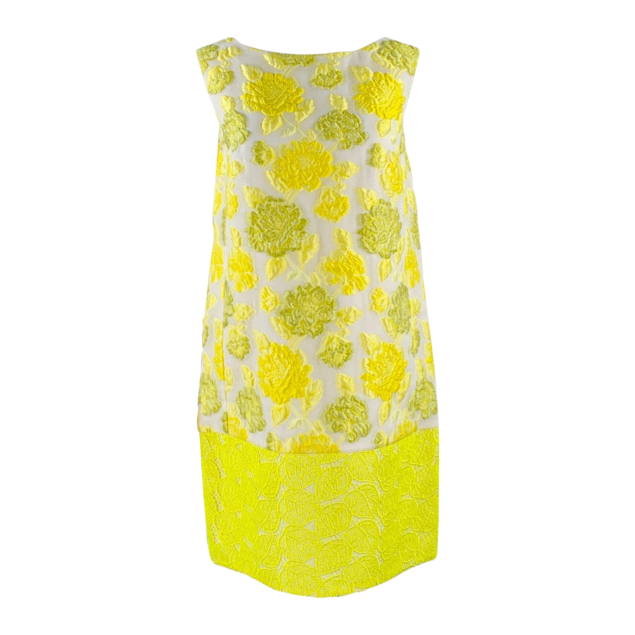 GIAMBATTISTA VALLI Size S Yellow Beige Polyester Blend Floral Sleeveless Dress