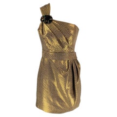 MATTHEW WILLIAMSON Vestido de cóctel geométrico de mezcla de algodón metalizado dorado talla 4
