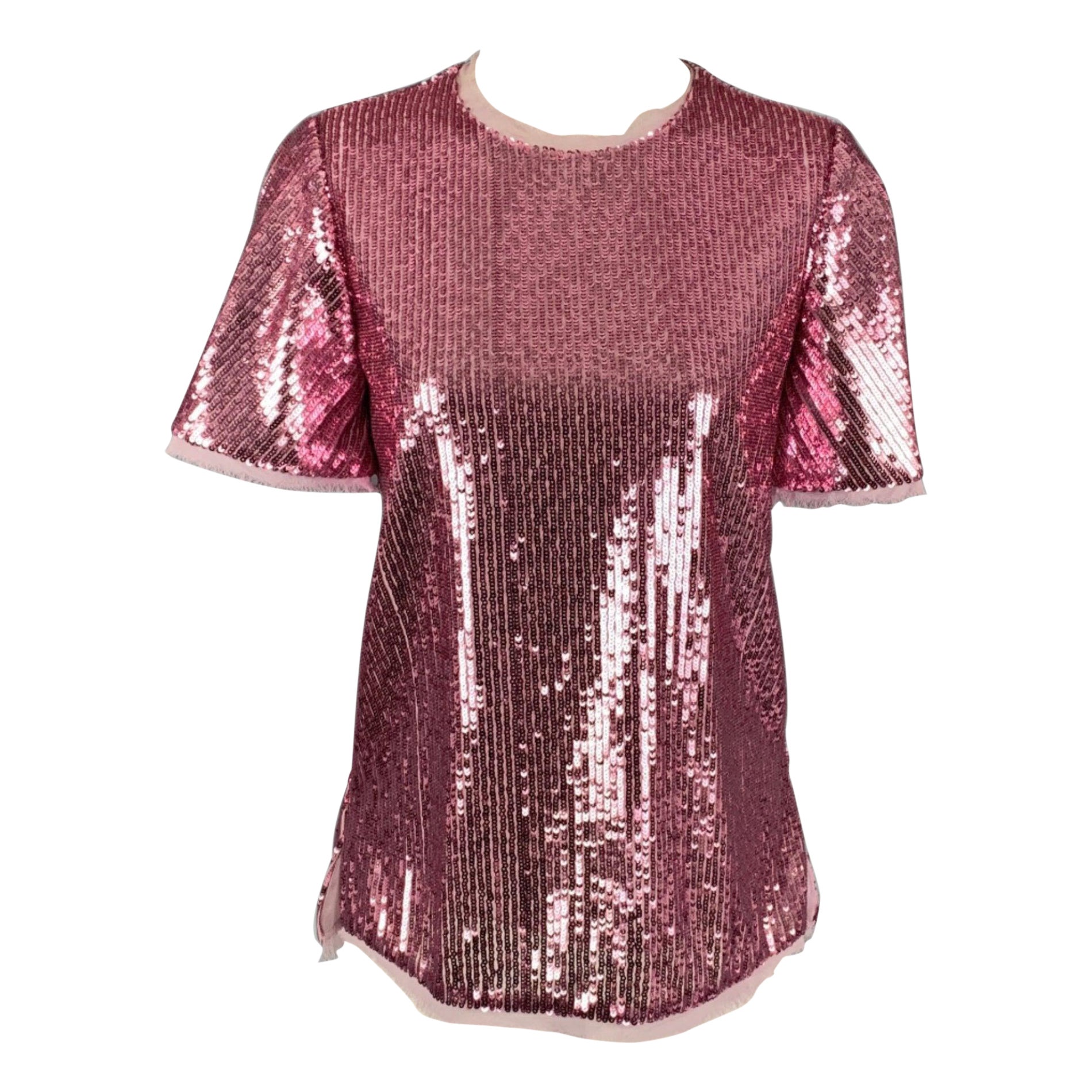 PRABAL GURUNG Size 0 Pink Polyester Sequined Raw Edge Dress Top For Sale