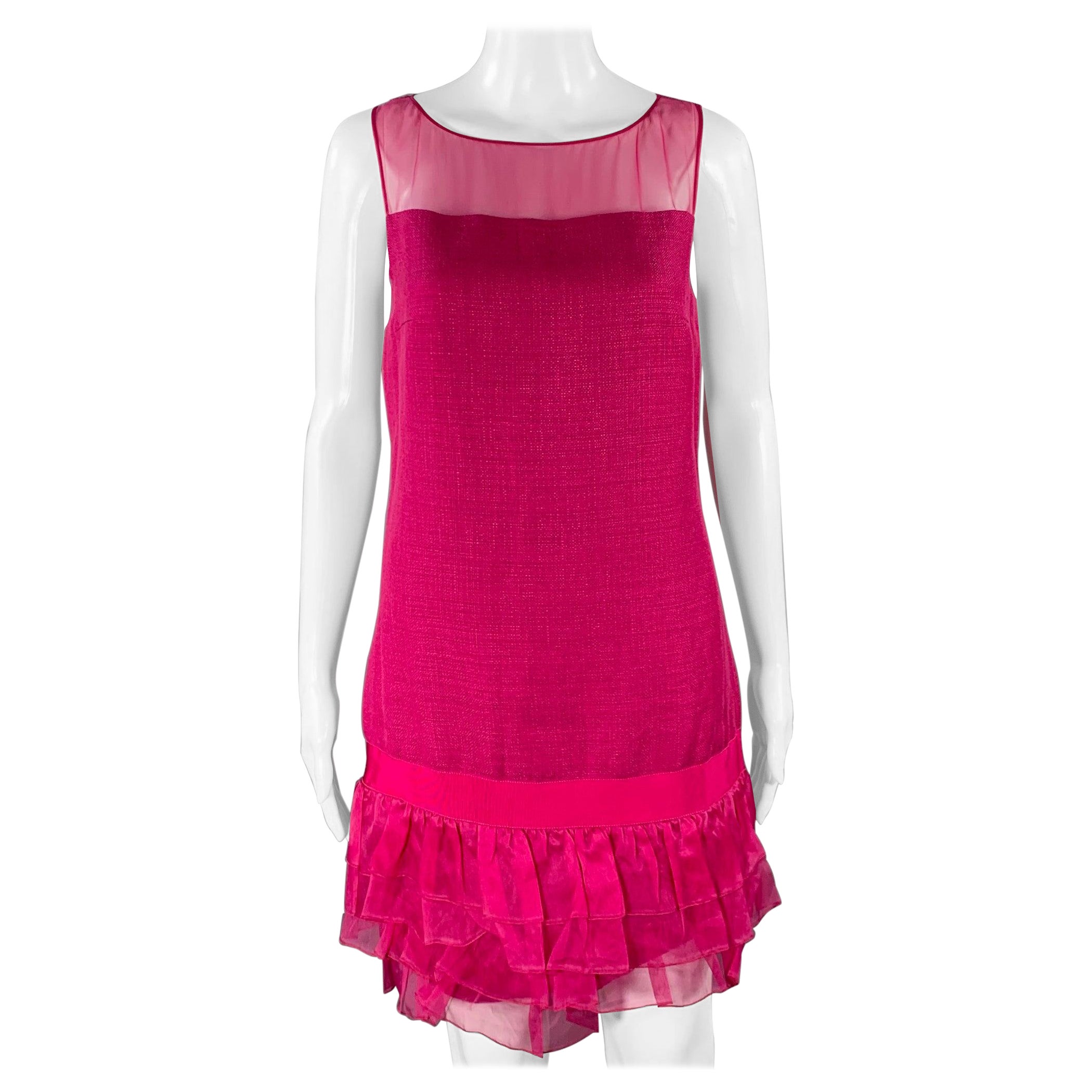 GIAMBATTISTA VALLI Size XXS Raspberry Linen Blend Woven Sleeveless Dress For Sale
