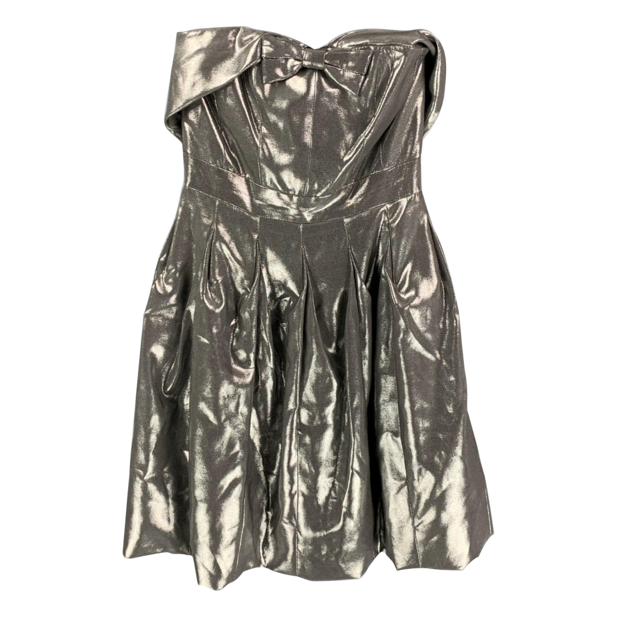 KAREN MILLEN Size 4 Silver Metallic Viscose Blend Strapless Above Knee Dress