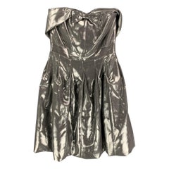 KAREN MILLEN Size 4 Silver Metallic Viscose Blend Strapless Above Knee Dress
