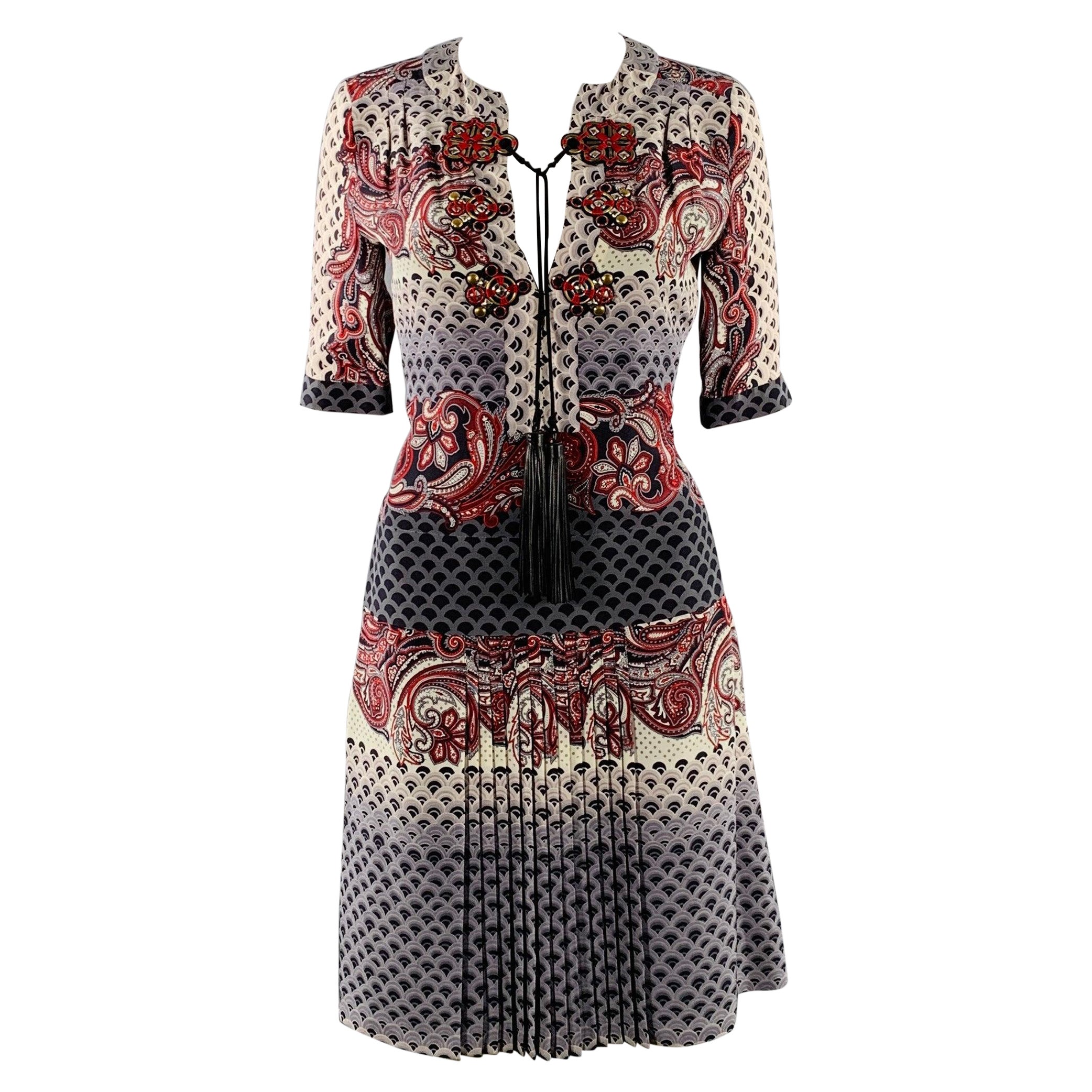 GUCCI Size 4 Multi Color Silk Chinoiserie Pleated Dress For Sale