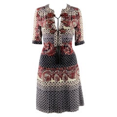 GUCCI Size 4 Multi Color Silk Chinoiserie Pleated Dress
