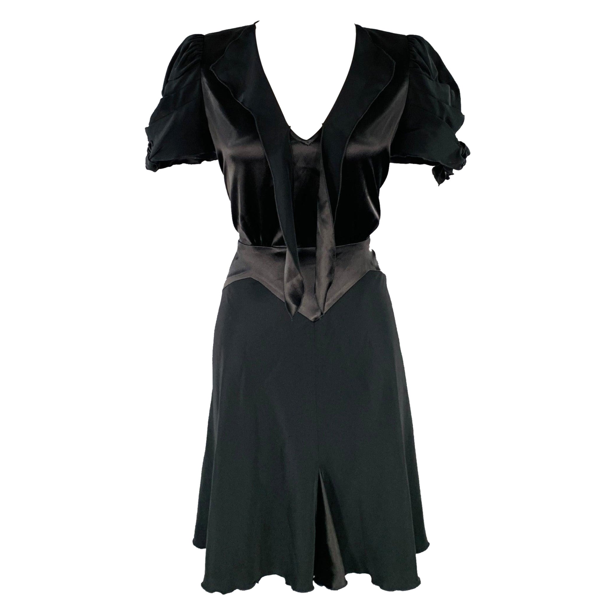 ANNA SUI Taglia 6 Vestito da cocktail a maniche corte in poliestere misto nero in vendita