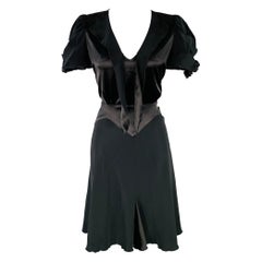 ANNA SUI Size 6 Black Polyester Mixed Fabrics Short Sleeve Cocktail Dress