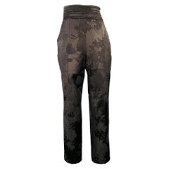 ERDEM Talla 8 Helga Pantalones de vestir con frente plano floral de mezcla de lana negra