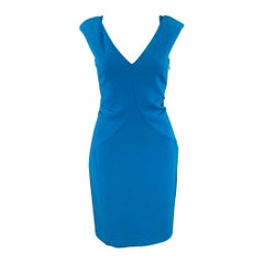 EMILIO PUCCI Size 8 Blue Crepe V-Neck Cocktail Dress