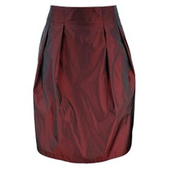 BURBERRY Size 4 Burgundy Polyester Taffeta Pleated Below Knee Skirt