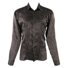 SAINT LAURENT Taglia M Camicia a maniche lunghe in seta a pois bianchi e neri con bottoni nascosti