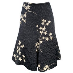 ARMANI COLLEZIONI Size 4 Black White Silk Wool Floral A-Line Below Knee Skirt