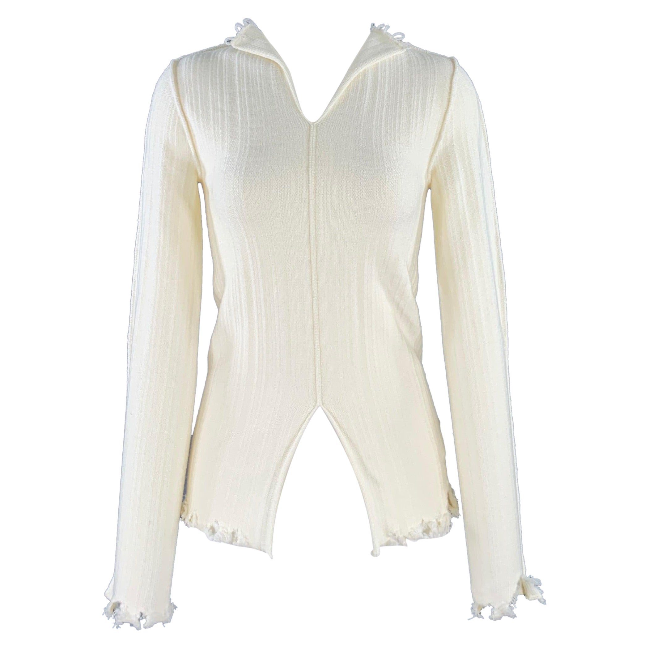 MARNI Size 2 Cream Cotton Virgin Wool Knit Raw Edges Casual Top