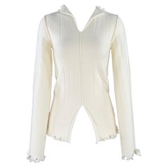 MARNI Size 2 Cream Cotton Virgin Wool Knit Raw Edge Casual Top