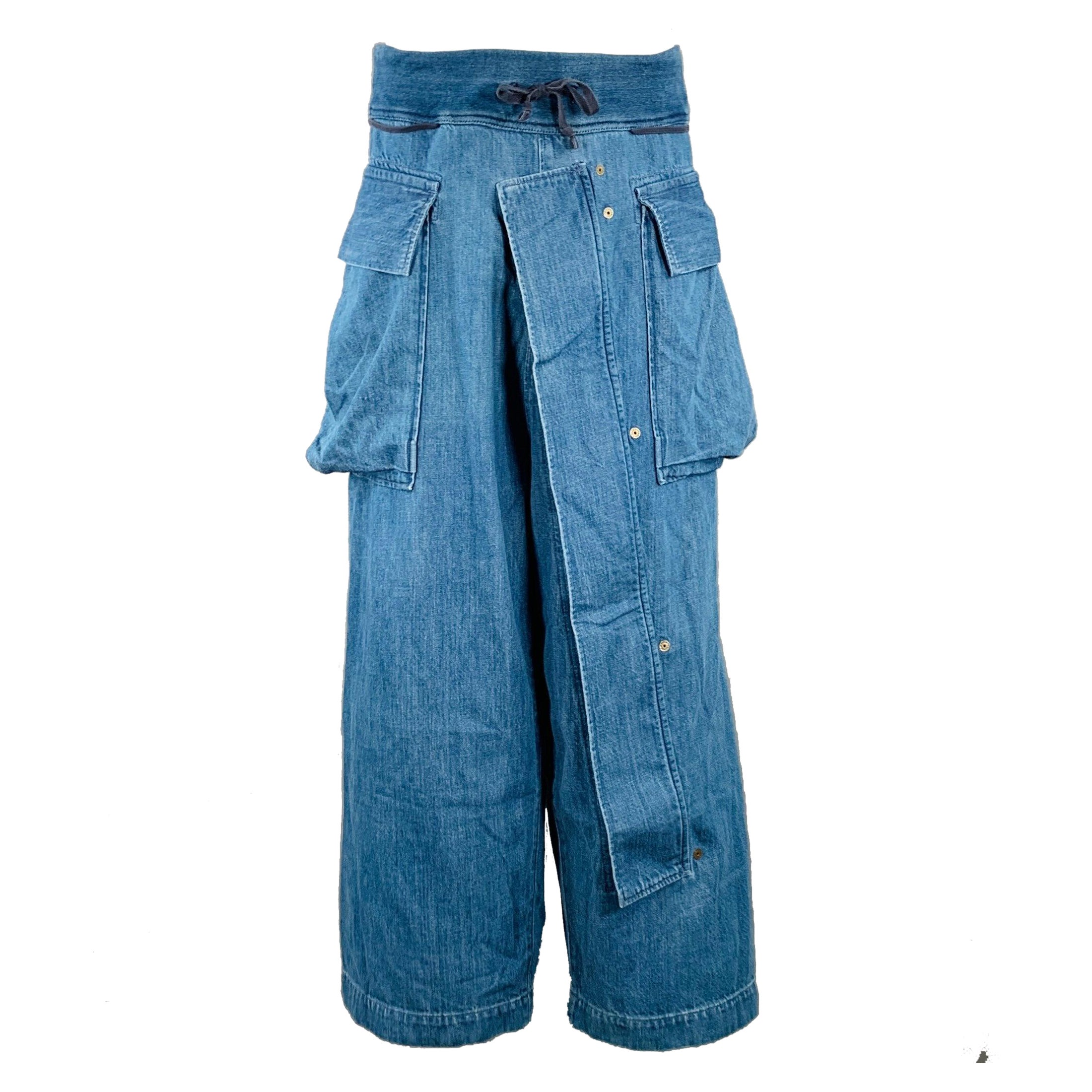 KAPITAL Größe M Indigo gewaschene Baumwollhose mit Kordelzug am Tailleband Casual Hose