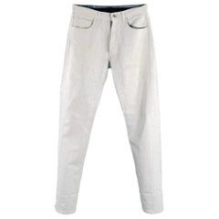 MAISON MARTIN MARGIELA Size 32 White Blue Painted Denim Button Fly Jeans