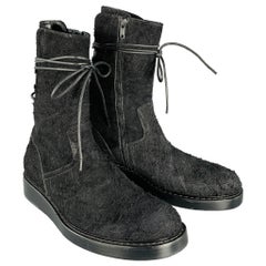 ANN DEMEULEMEESTER Größe 13 Victor Schwarze strukturierte Wildlederstiefel mit Seitenreißverschluss