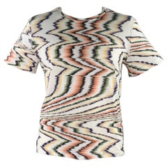 M MISSONI Camiseta de cuello redondo de algodón multicolor Zig Zag blanco talla XL