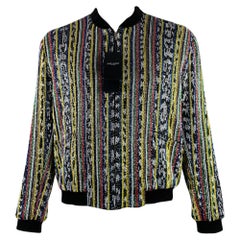 SAINT LAURENT Size 46 Black Multi Color Beaded Ikat Viscose Jacket