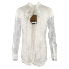 Burberry Size XS White Lace Viscose Blend Bow Long Sleeve Shirt