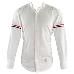 THOM BROWNE Taglia S White Red Navy Seersucker One Pocket Camicia a maniche lunghe