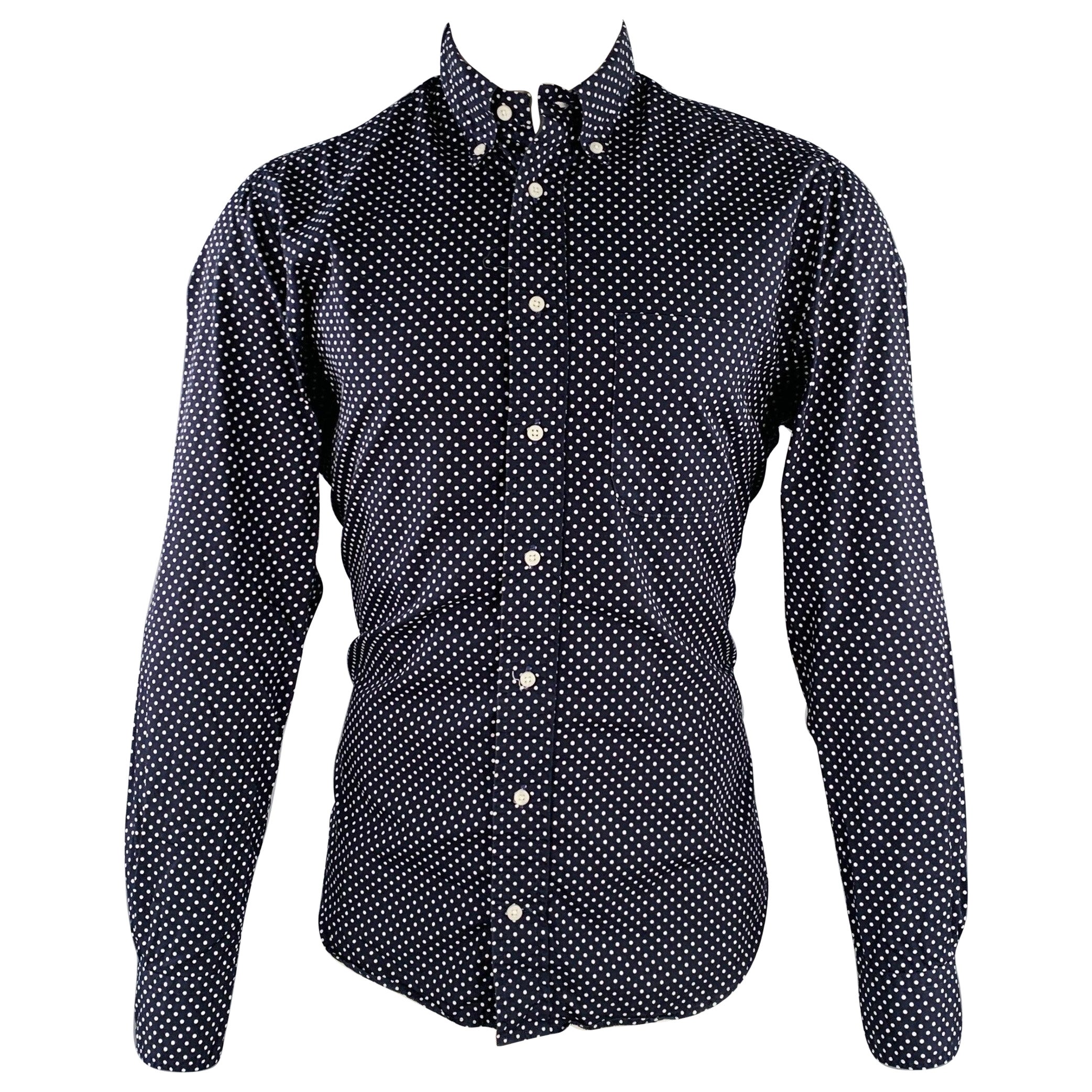 GITMAN BROS Size M Black White Polka Dot Cotton One Pocket Long Sleeve Shirt For Sale