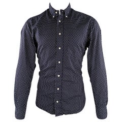 GITMAN BROS Talla M Negro Blanco Lunares Algodón Un Bolsillo Camisa Manga Larga