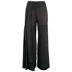 CHANEL 1999 Size 4 Black Silk Wide Leg Dress Pants
