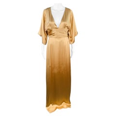 GUCCI Size 6 Gold Silk Ruched Short Sleeve Long Evening Gown