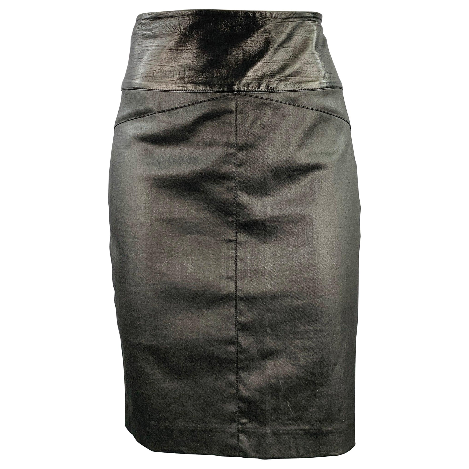 ROBERT RODRIGUEZ Size 8 Black Cotton Blend Leather Pencil Skirt For Sale