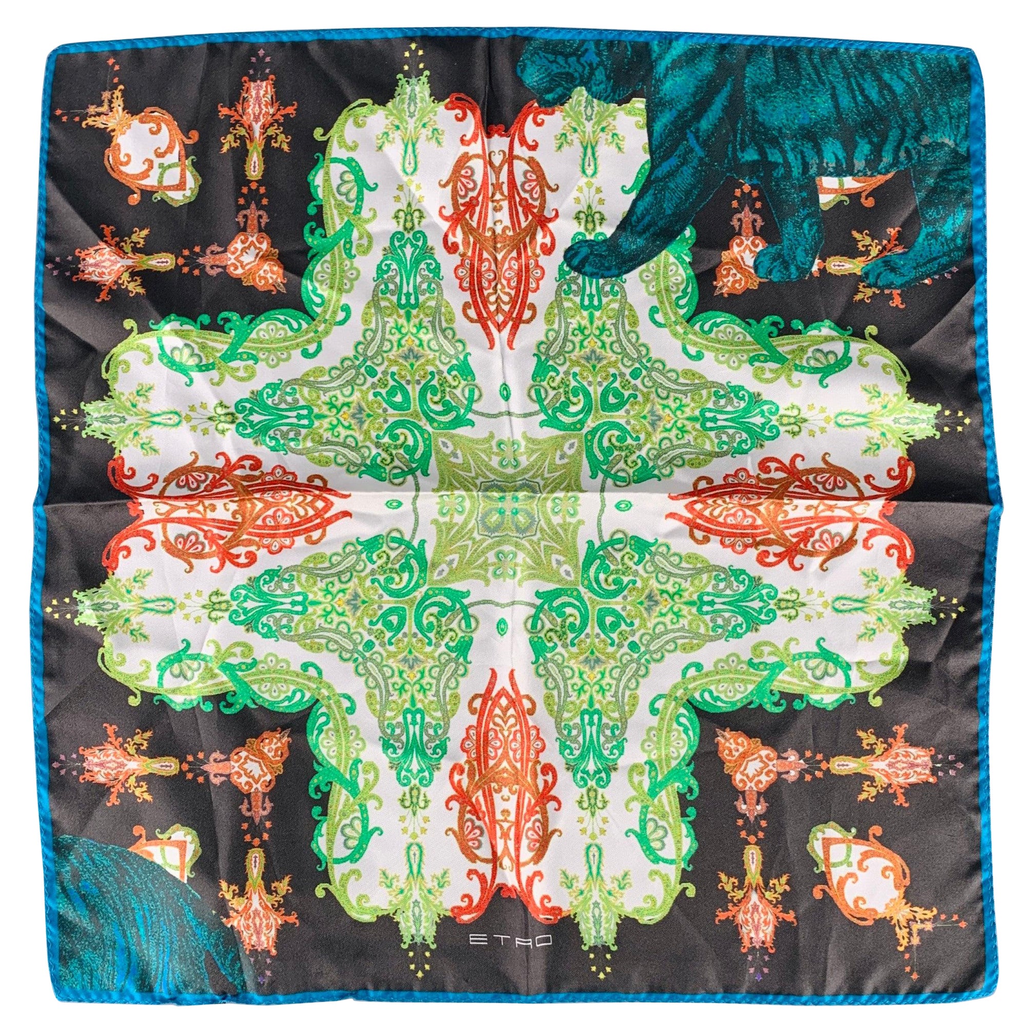 Etro - Carré de poche en soie abstraite multicolore noire