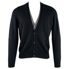 TOMAS MAIER Size M Navy Grey Wool Cashmere Double Layer Cardigan