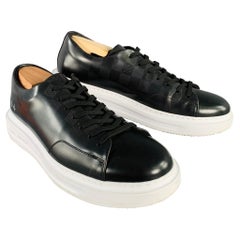 LOUIS VUITTON Taille 10.5 Black White Checkered Leather Rubber Sole Sneakers