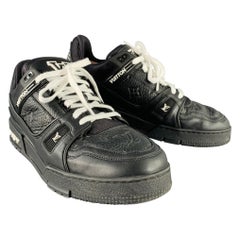 LOUIS VUITTON Size 9.5 Black White Monogram Leather Rubber Sole Sneakers
