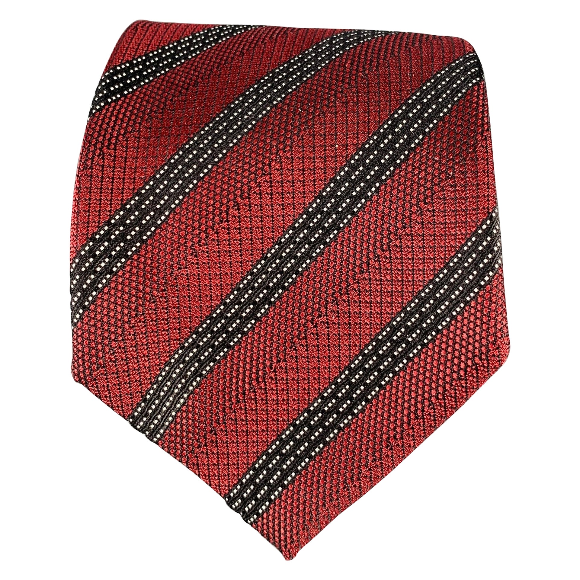 ERMENEGILDO ZEGNA Cravate en jacquard de soie noire bordeaux à rayures diagonales
