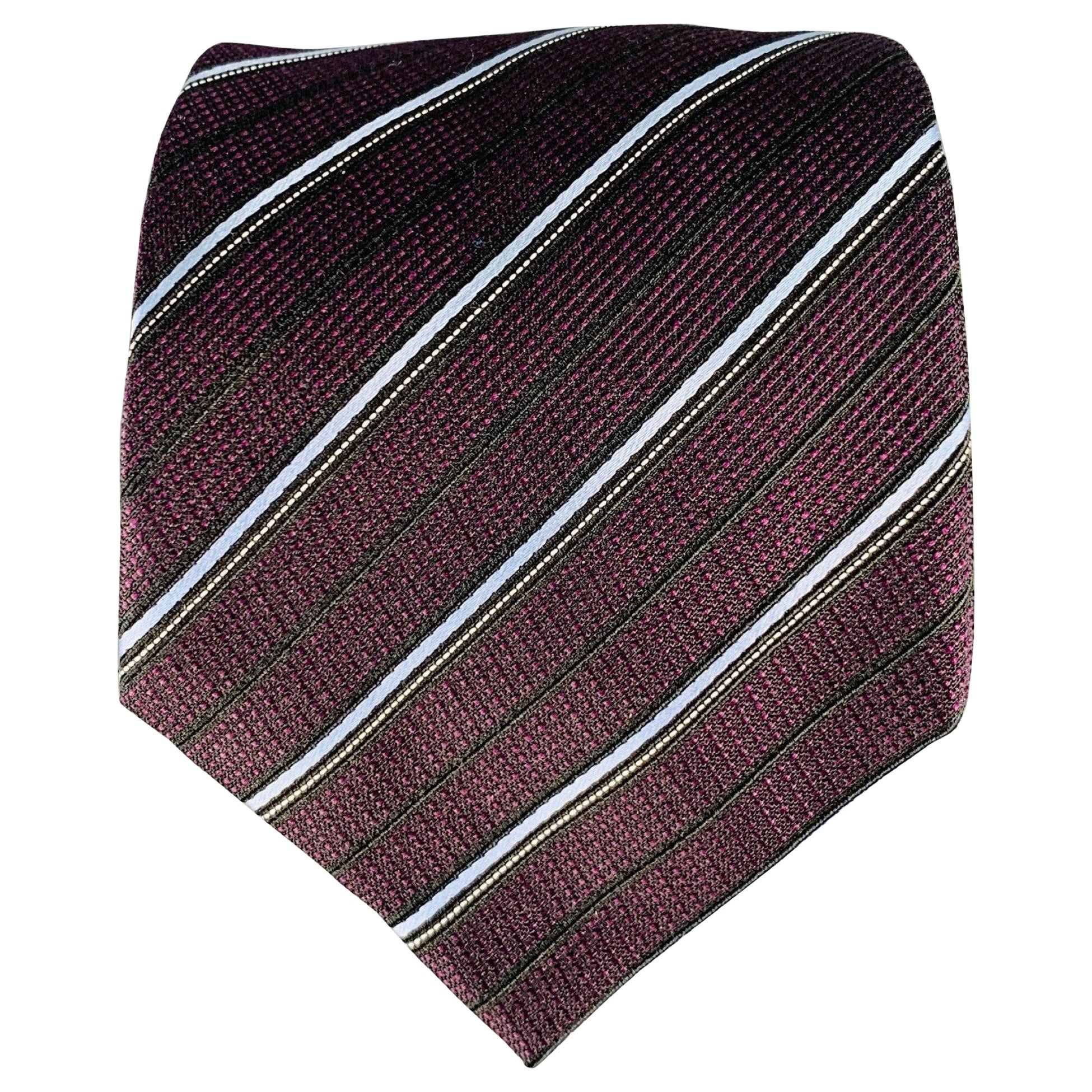 ERMENEGILDO ZEGNA Brown Light Blue Diagonal Stripe Silk Jacquard Tie For Sale