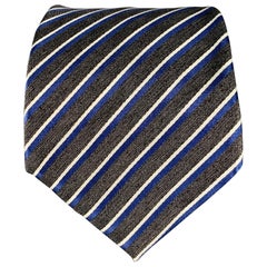 ERMENEGILDO ZEGNA Corbata de seda a rayas diagonales gris marino