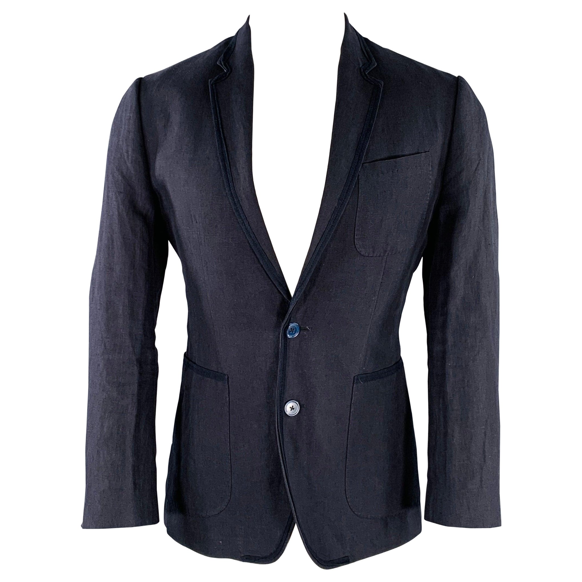 DOLCE & GABBANA - Giacca con risvolto in lino blu navy Taglia 36