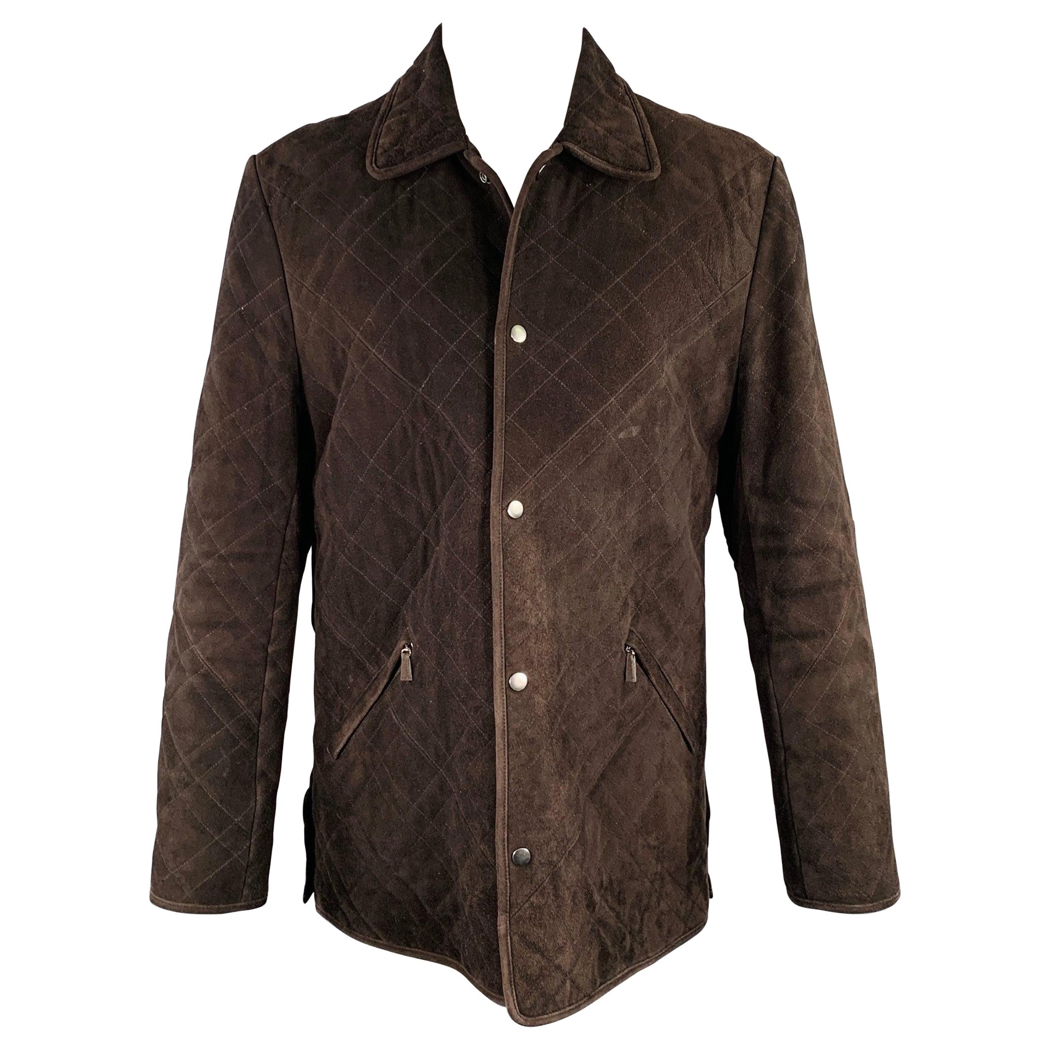 SAKS FIFTH AVENUE Size M Brown Quilted Suede Snaps Coat For Sale