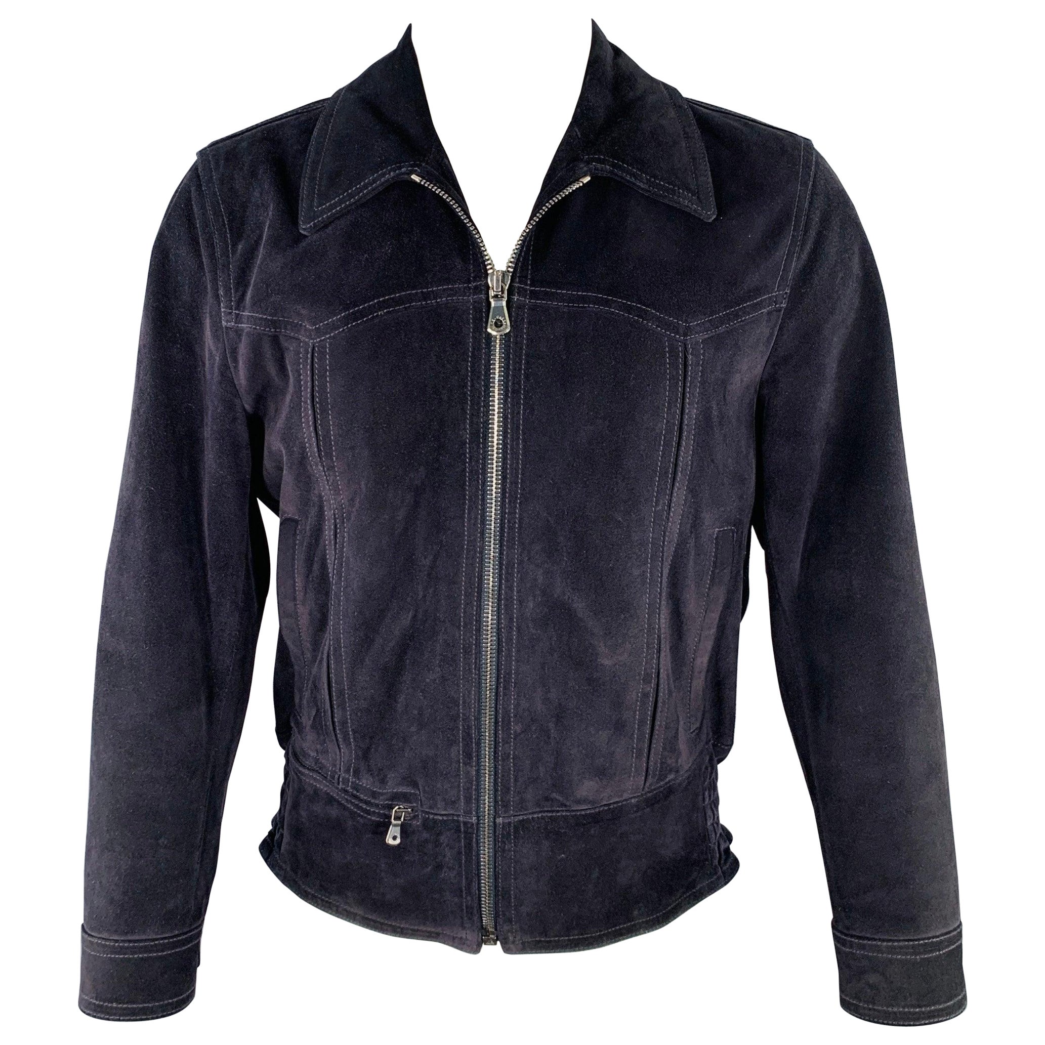 DOLCE & GABBANA Size 38 Black Calfskin Suede Zip Up Work Jacket For Sale