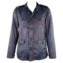 ETRO Size L Caxapa Black Navy Paisley Polyamide Buttoned Pockets Jacket