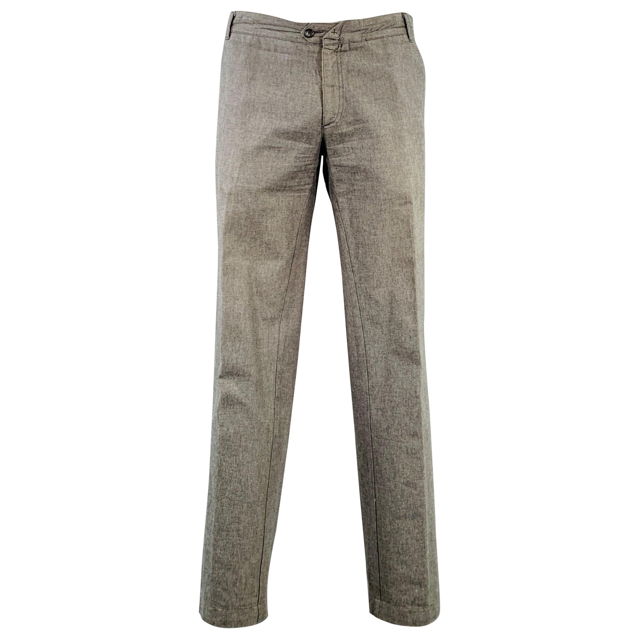 DANIELE ALESSANDRINI Size 34 Grey Twill Cotton Flat Front Dress Pants For Sale