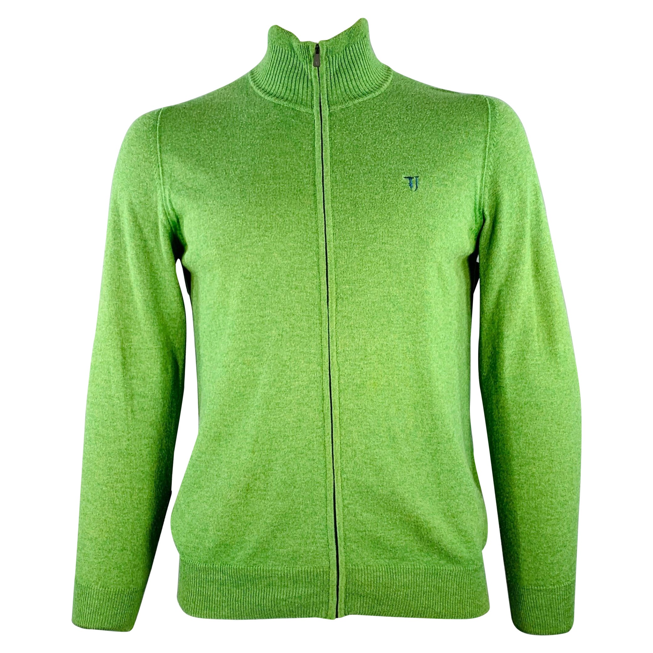 TRUSSARDI Size L Green Wool Blend Zip Up Cardigan For Sale