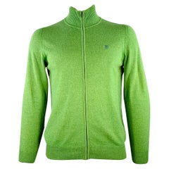 TRUSSARDI Size L Green Wool Blend Zip Up Cardigan