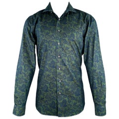 PAUL STUART, chemise à manches longues en coton vert bleu à motif cachemire, taille M