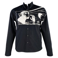 PRADA SS18 Size L James Jean Laser Monkey Black White Graphic Cotton Long Sleeve Shirt