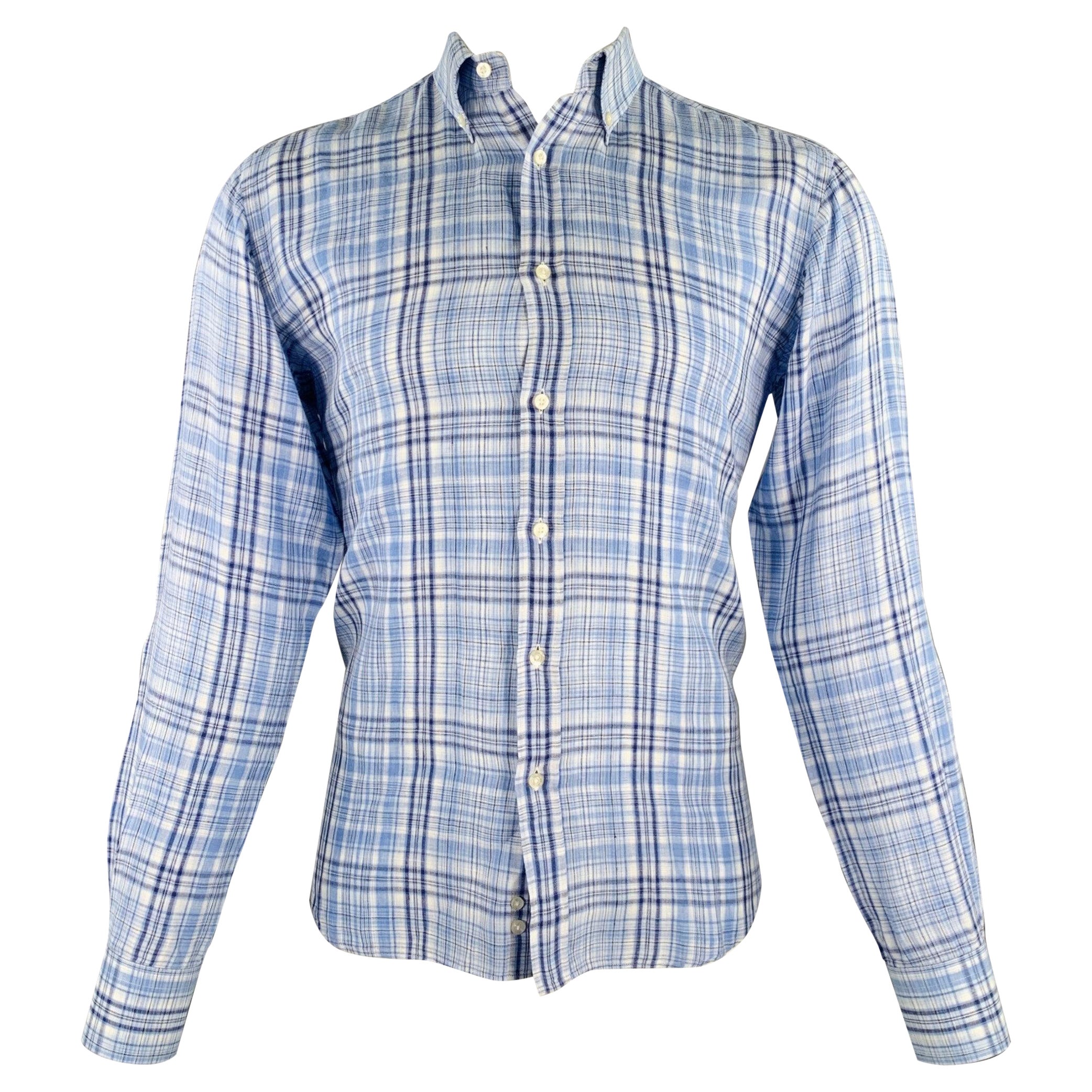 Etro taglia 40 Camicia a maniche lunghe con bottoni a quadri blu e bianchi